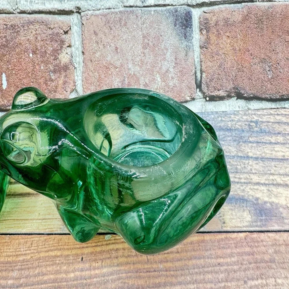Vtg‎ 2 Indiana Glass Spanish Green Frog Votive Holders Candle Holders Pair Set